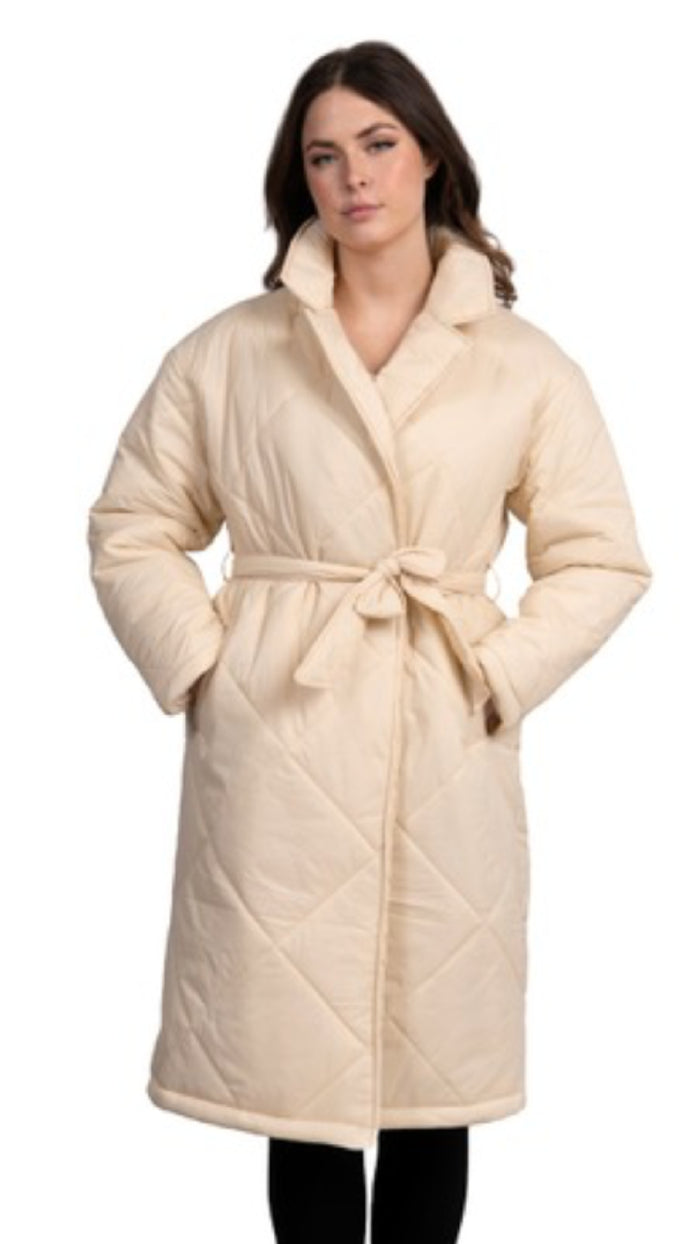 Puffer Coat with Tie-Black