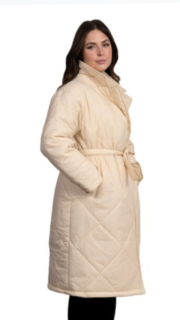 Puffer Coat with Tie-Black
