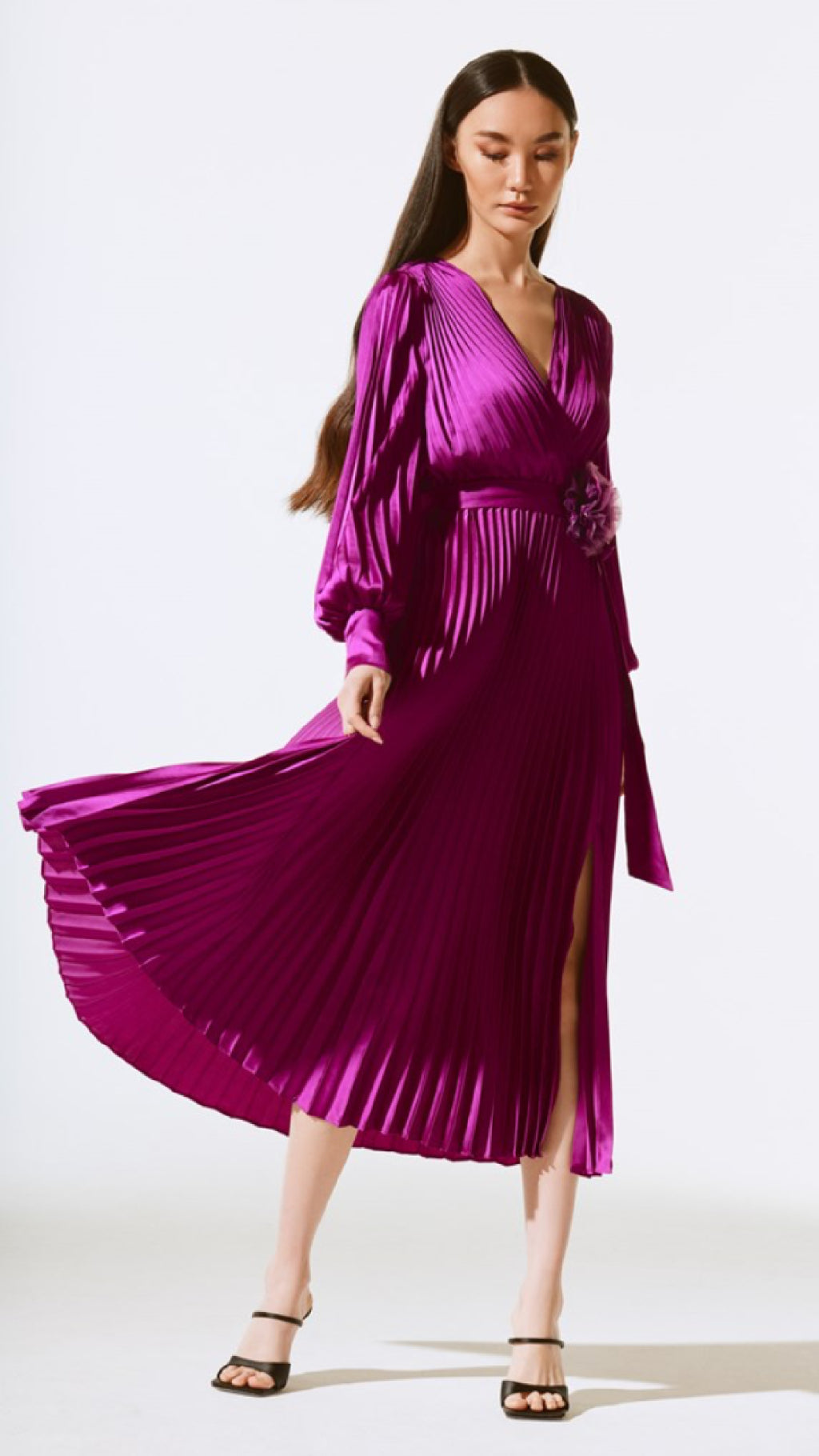 Joseph Ribkoff Satin Pleated Midi Dress (Sale) Joseph Ribkoff Satin Pleated Midi Dress (Sale)