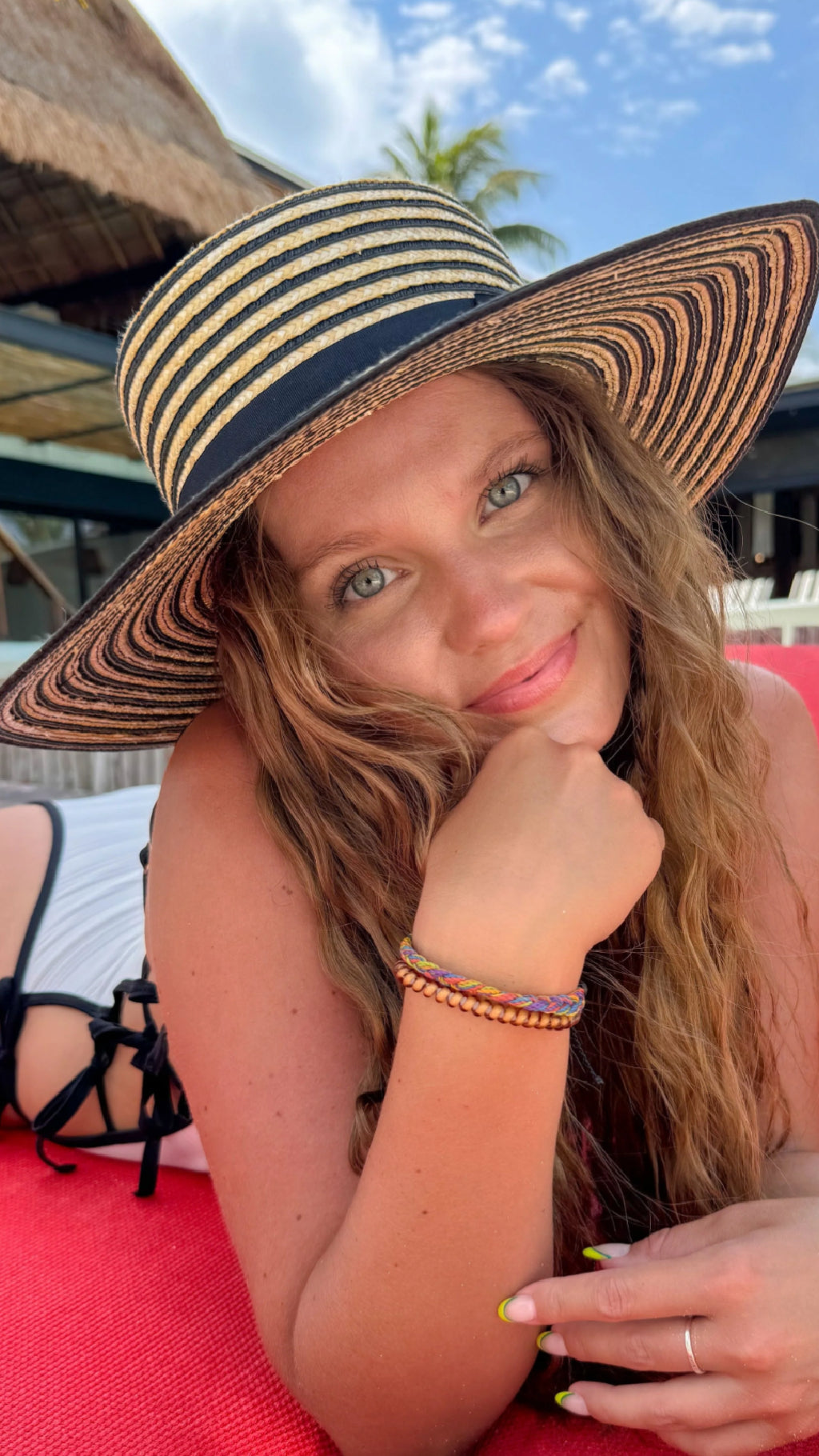 Striped C.C Boater Sun Hat