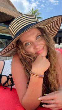 Striped C.C Boater Sun Hat