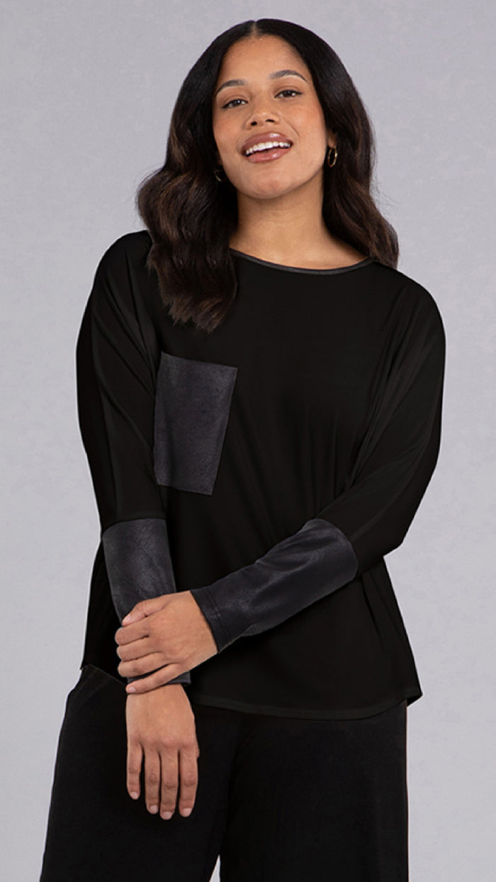 Nu Cinch Top with Faux Leather, Long Sleeves (Sale)