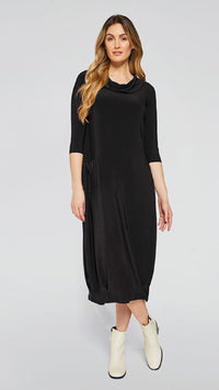Angle Seam Pleat Hem Dress-3/4 Sleeve (Sale)