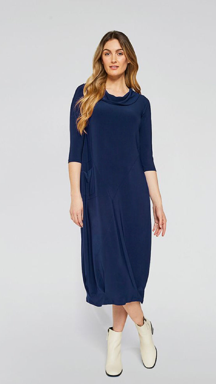 Angle Seam Pleat Hem Dress-3/4 Sleeve (Sale)
