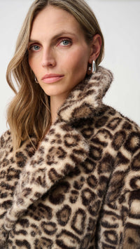 Joseph Ribkoff Faux Fur Leopard Print Straight Coat