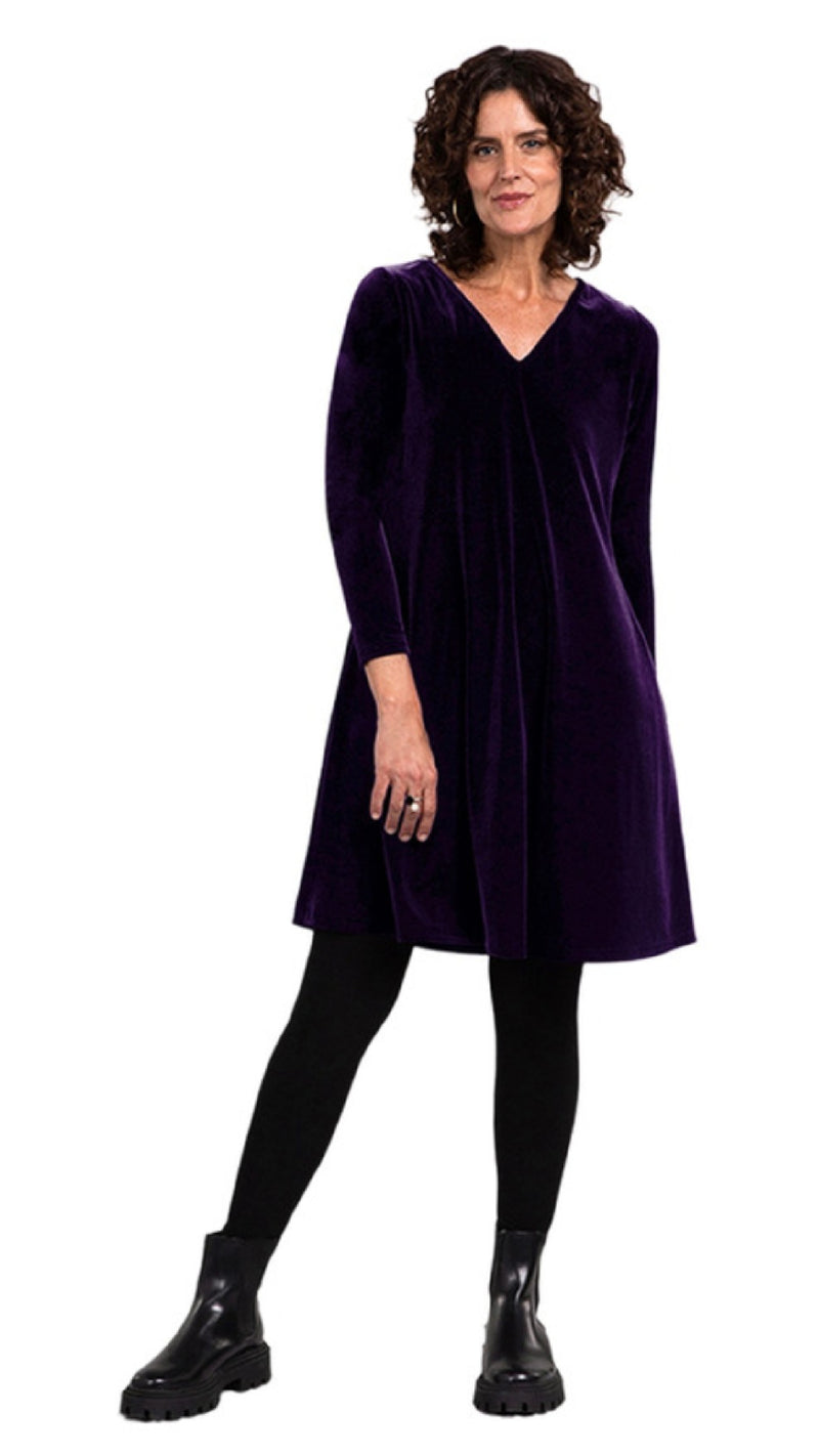 Velvet Reversible Trapeze Dress, 3/4 Sleeve