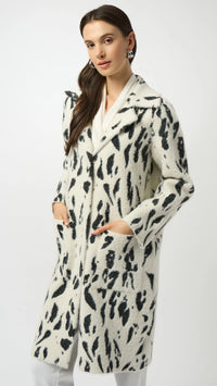 Joseph Ribkoff Feather Yarn Animal Jacquard Coat with Faux Fur Trim
