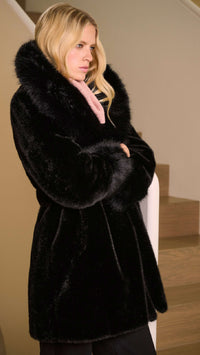 Joseph Ribkoff Faux Fur Shawl Collar Fitted Coat