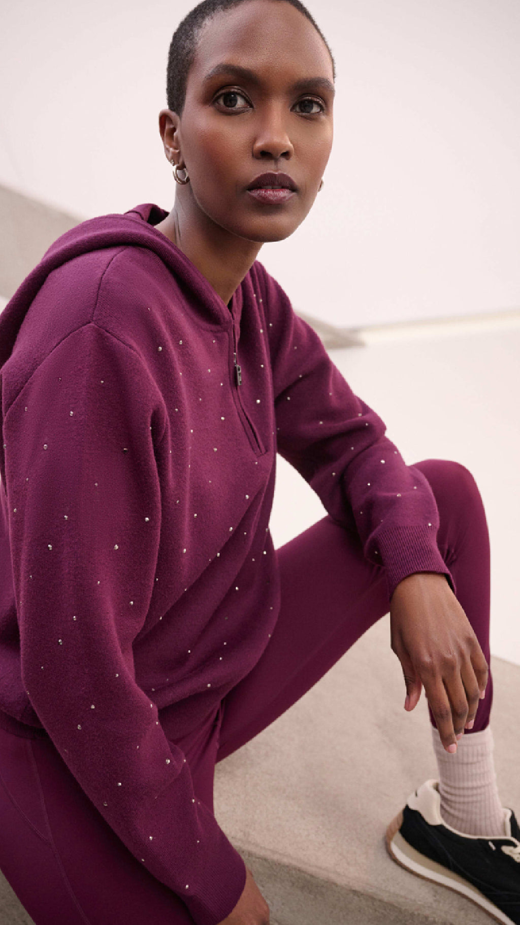 Joseph Ribkoff Embellished Hooded Pullover Sweater And Drawstring Sweater Pant