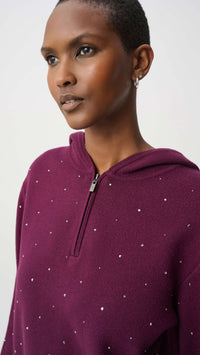Joseph Ribkoff Embellished Hooded Pullover Sweater And Drawstring Sweater Pant