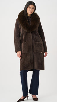 Joseph Ribkoff Feather Yarn Coat With Detachable Faux Fur Collar