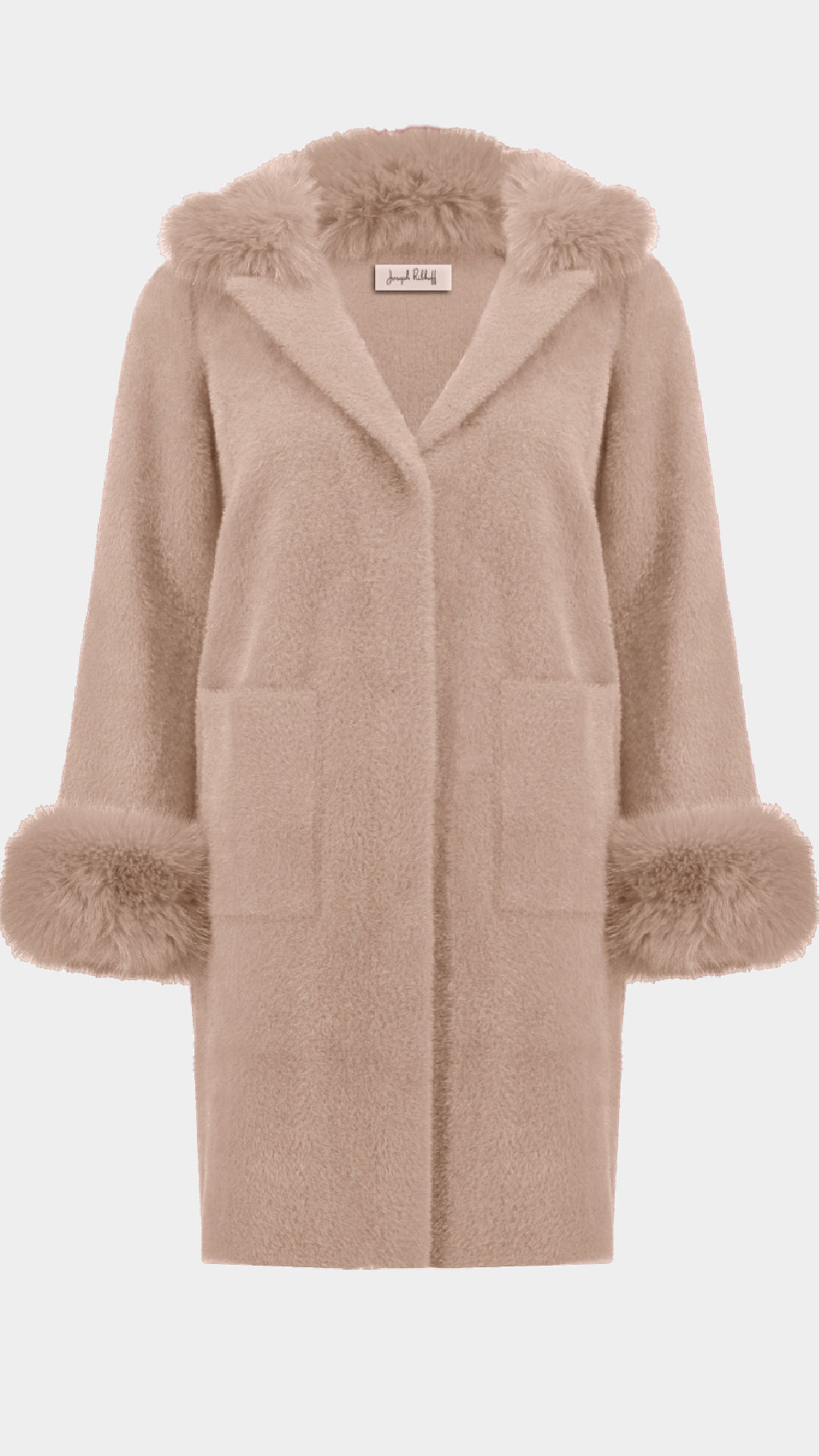 Joseph Ribkoff Feather Yarn and Faux Fur Sweater Coat (selected color on sale)