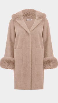 Joseph Ribkoff Feather Yarn and Faux Fur Sweater Coat (selected color on sale)