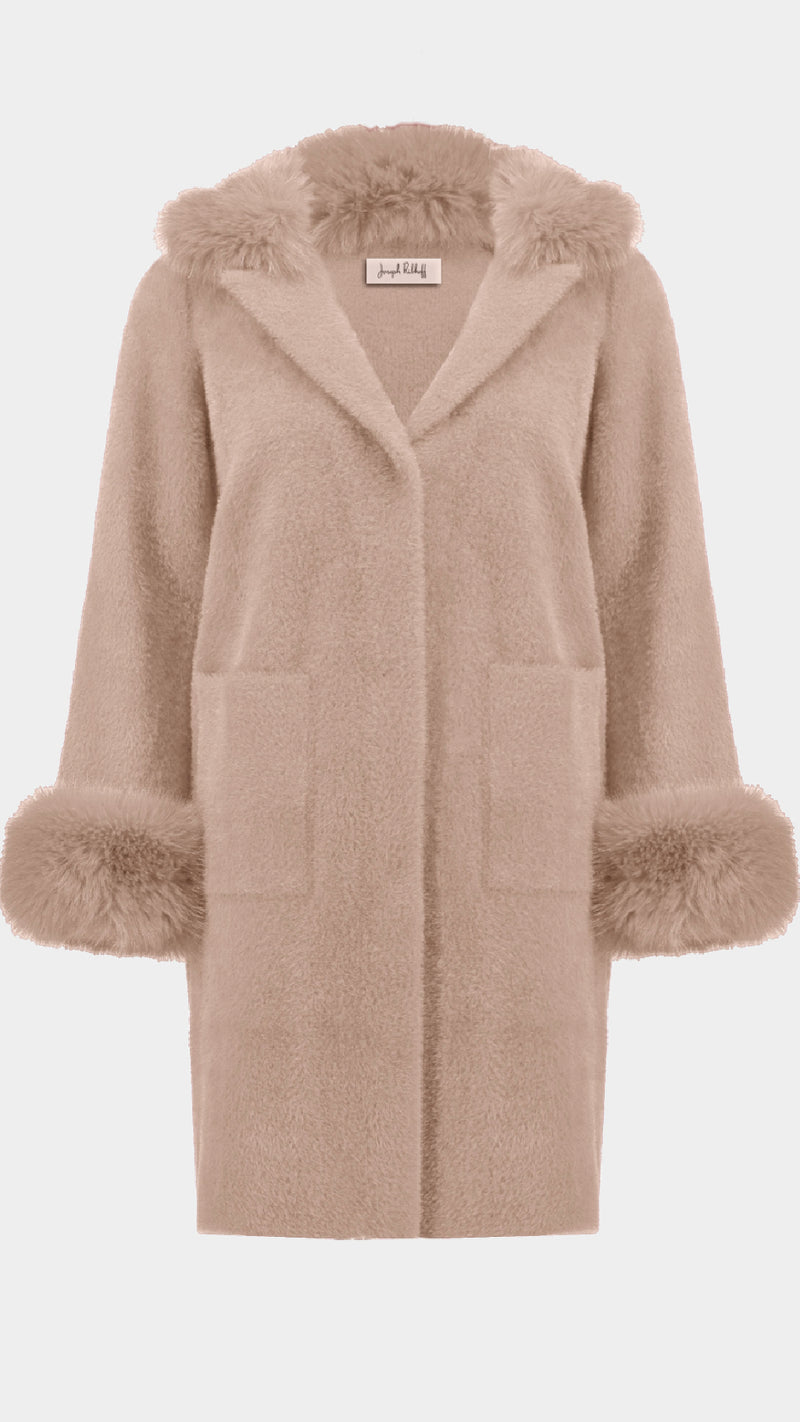 Joseph Ribkoff Feather Yarn and Faux Fur Sweater Coat (selected color on sale)