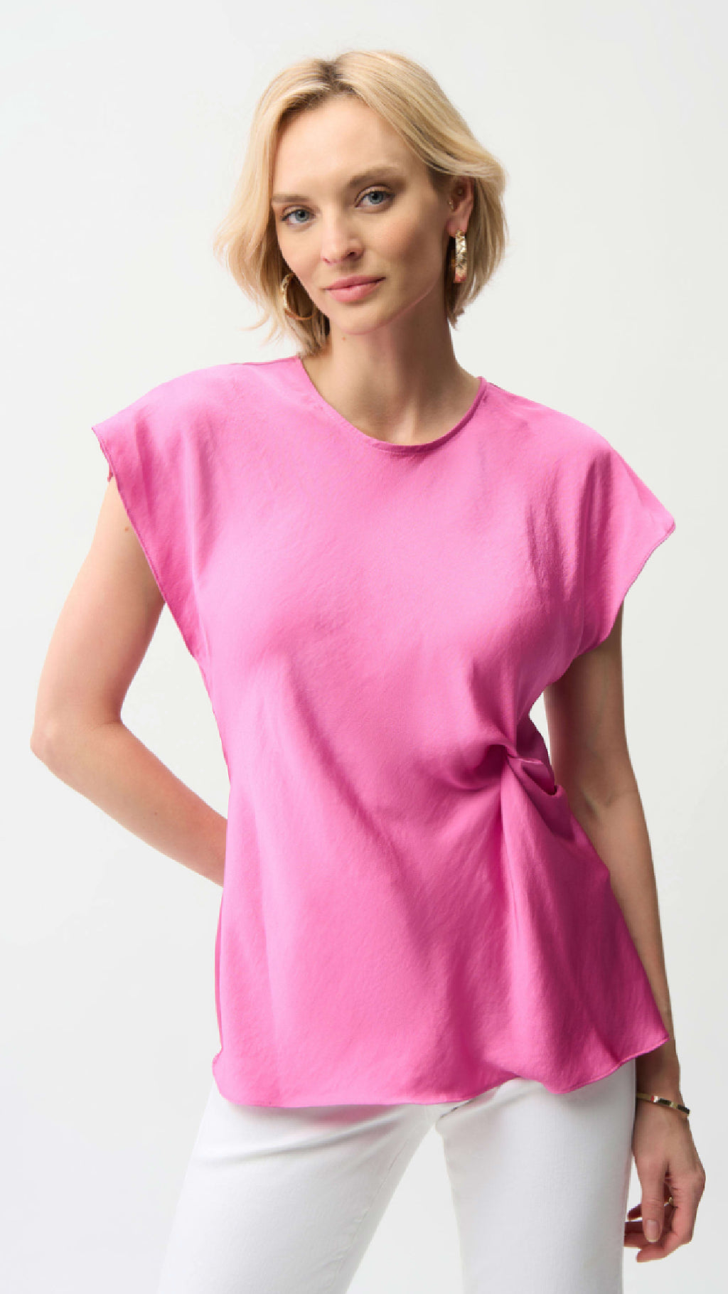 Joseph Ribkoff Recycled Satin Fitted Top with Front Twist Detail (New Spring)