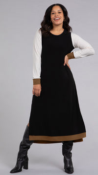 Colour Block Step Hem Dress, Long Sleeve (Sale)