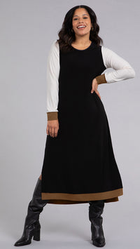 Colour Block Step Hem Dress, Long Sleeve
