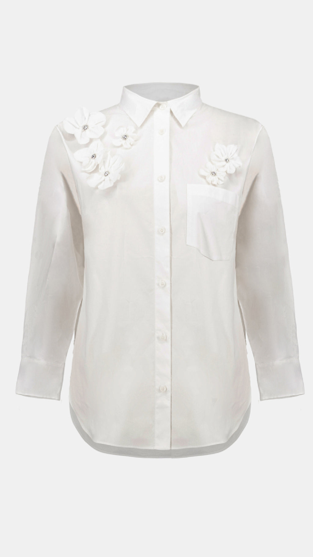 Joseph Ribkoff Cotton Poplin Blouse With 3D Flower and Rhinestone Detail