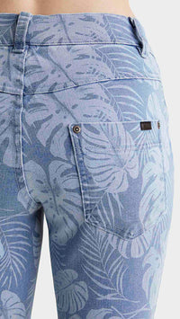 Hue Tropical Print Denim Skimmer-Medium Wash