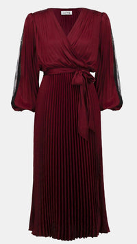 Joseph Ribkoff Signature Pleated Satin Fit & Flare Dress