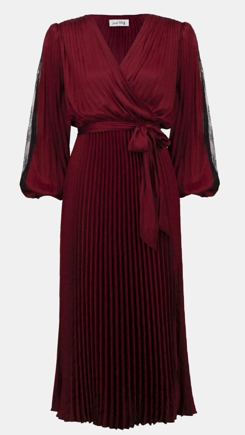 Joseph Ribkoff Signature Pleated Satin Fit & Flare Dress