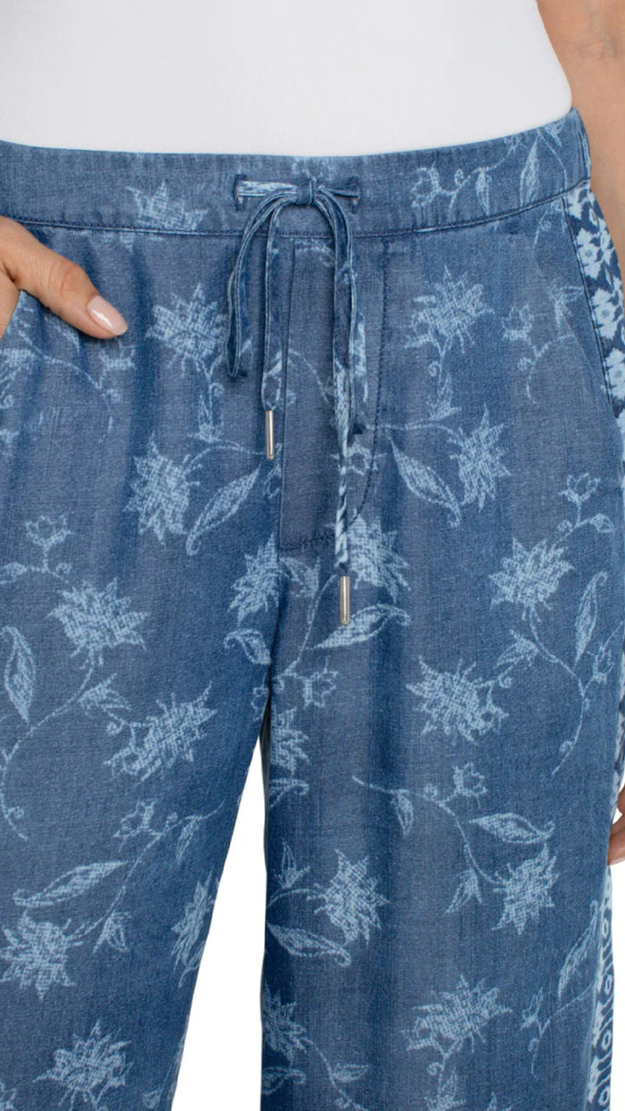 Pull-On Wide Leg Crop Trouser-Indigo Floral