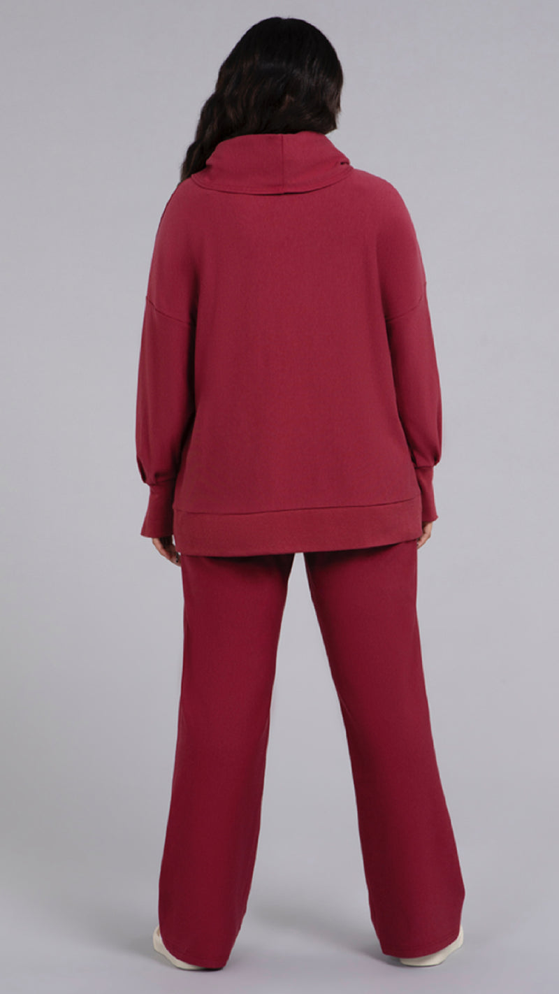 Bamboo Fleece Cowl Neck Pleat Sleeve top, Long Sleeve