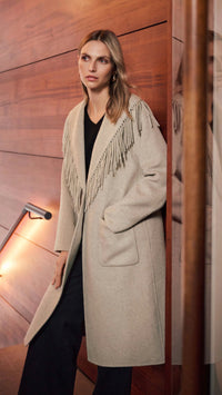 Joseph Ribkoff Wool Blend Shawl Collar Fringed Coat