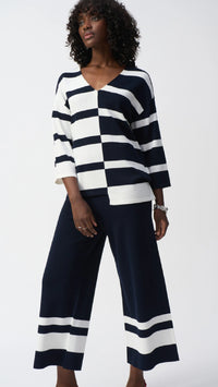 Joseph Ribkoff Striped Sweater Knit V-Neck Pullover