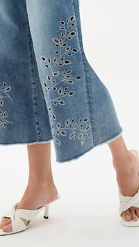 Joseph Ribkoff REPREVE Denim Wide Leg Crop Jeans With Embroidery