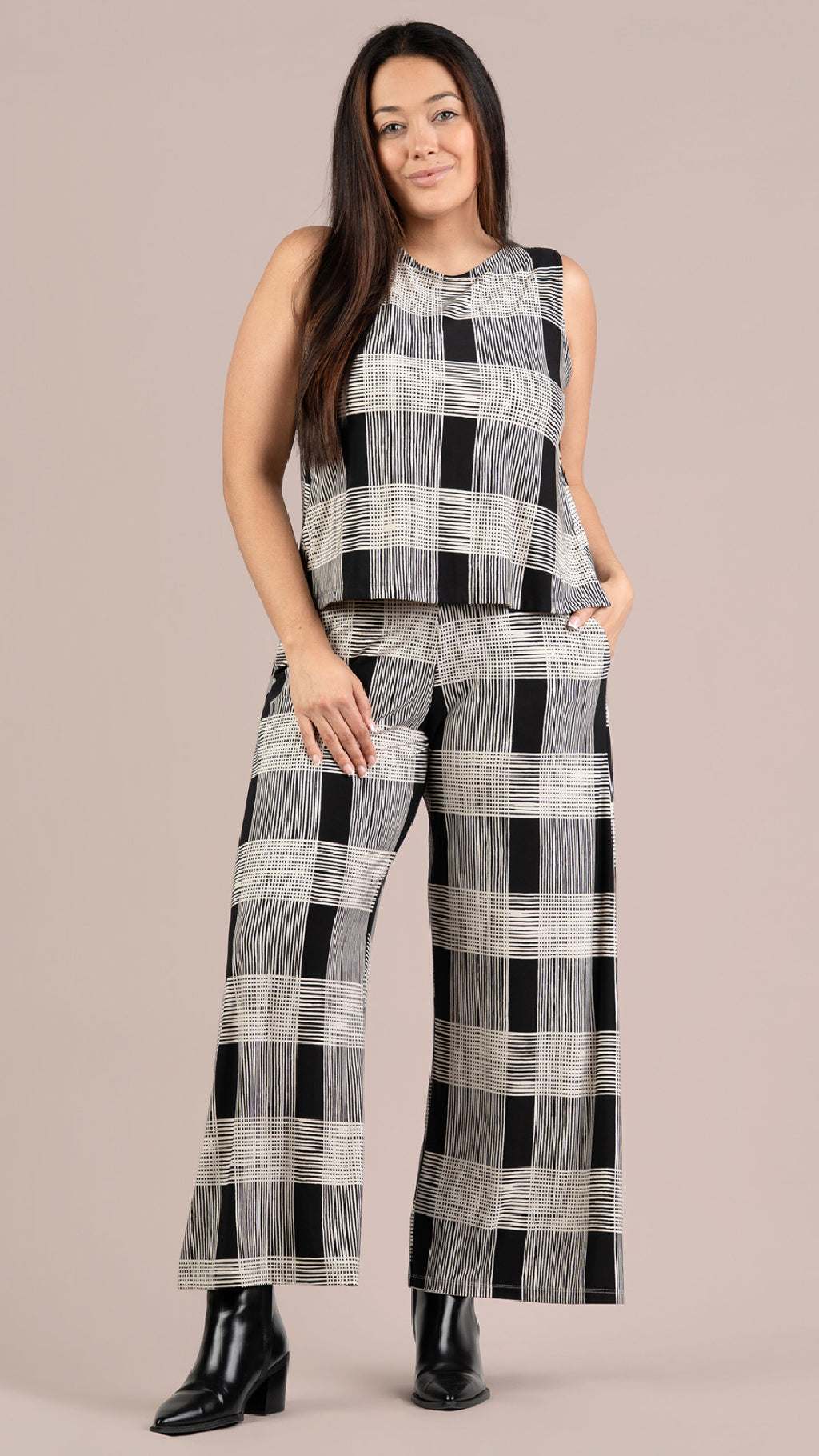 Wide Leg Trouser-Cashew Plaid