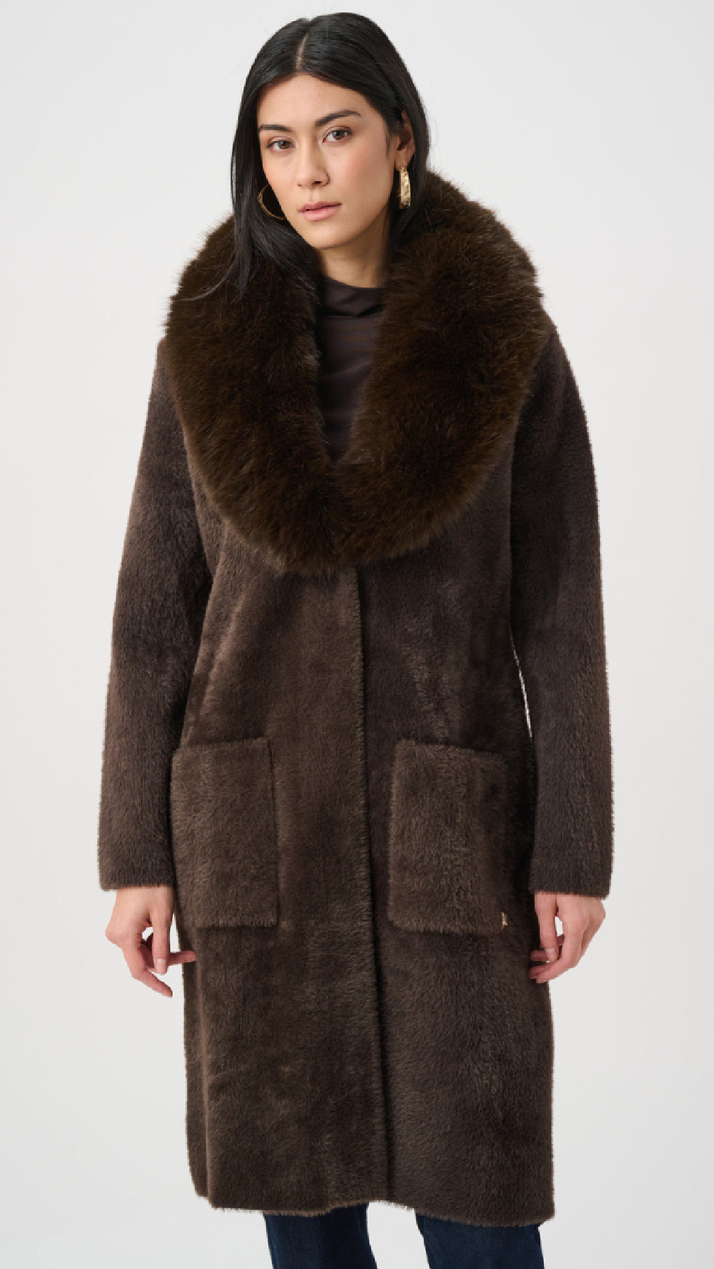 Joseph Ribkoff Feather Yarn Coat With Detachable Faux Fur Collar