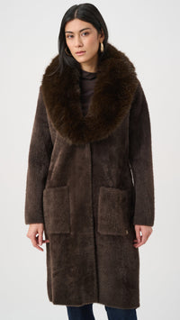 Joseph Ribkoff Feather Yarn Coat With Detachable Faux Fur Collar