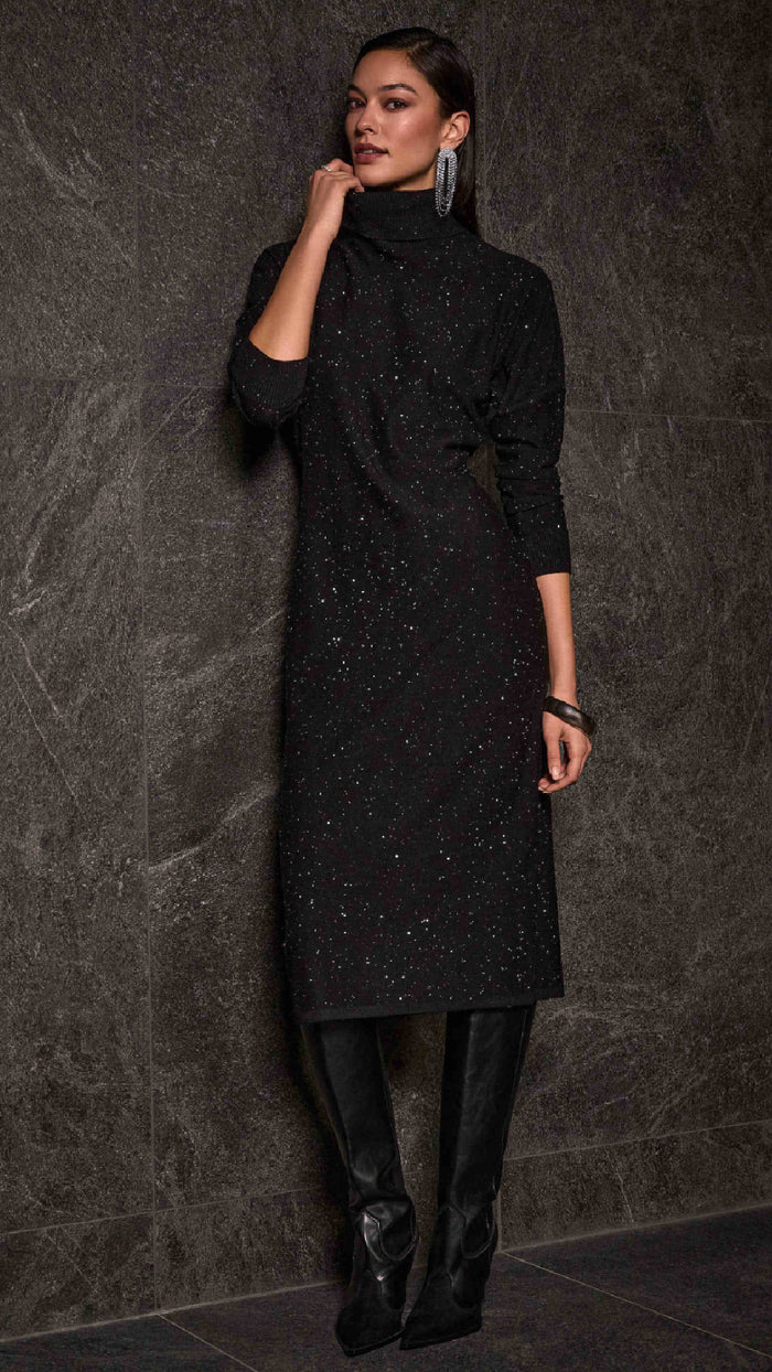 Joseph Ribkoff sequinned Sweater Knit Turtleneck Sheath Dress