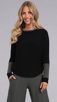 Bamboo Fleece Colour Block Cinch Top, Long Sleeve