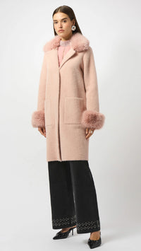 Joseph Ribkoff Feather Yarn and Faux Fur Sweater Coat (selected color on sale)