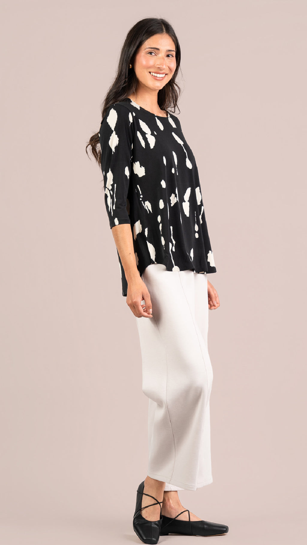 Go To Classic T Relax, 3/4 Sleeve-Cashew Splatter