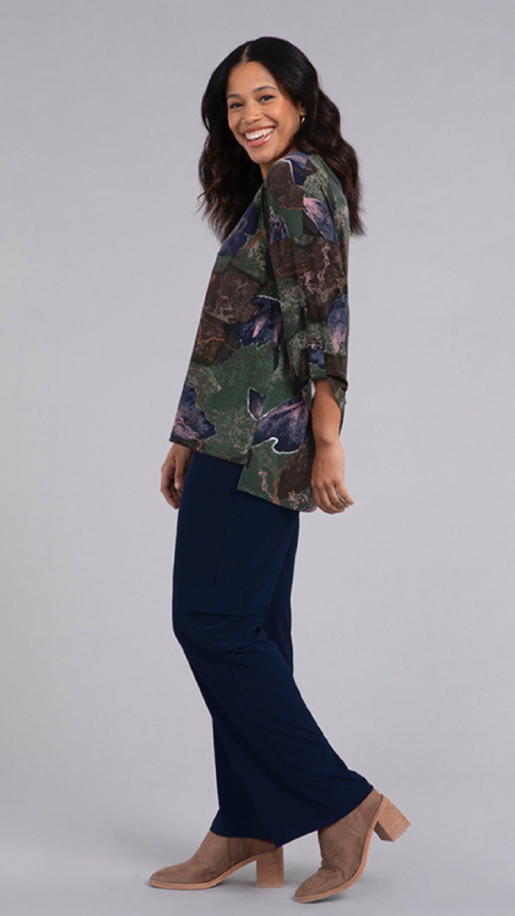 Safari Top, 3/4 Sleeve-Abstract Floral Print (Sale)