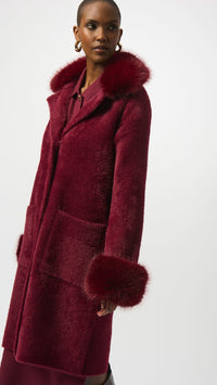 Joseph Ribkoff Feather Yarn and Faux Fur Sweater Coat (selected color on sale)