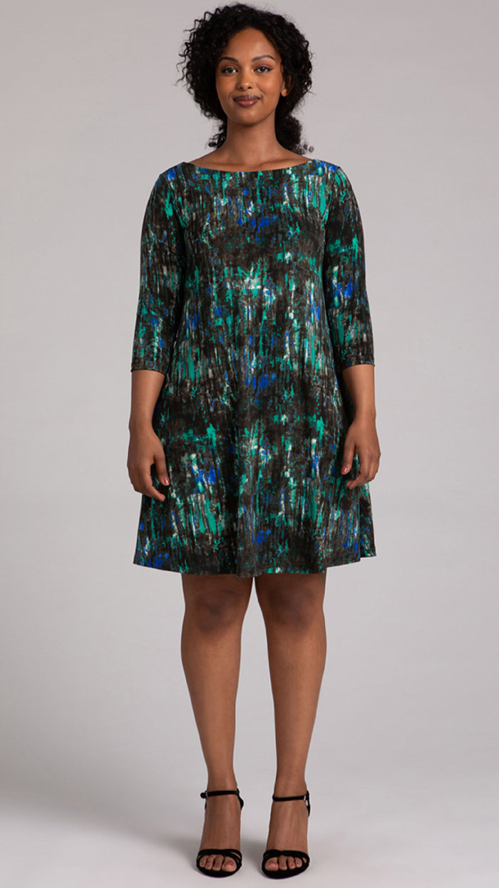 Nu Trapeze Dress, 3/4 Sleeve-Print (Sale)