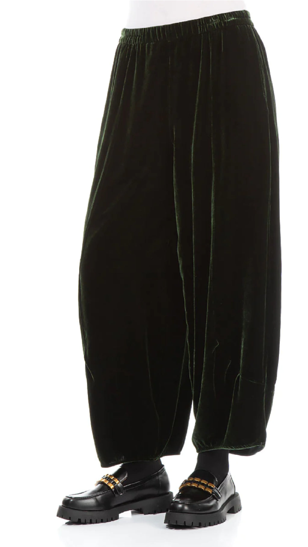 Loose Dark Sage Silk Velvet Trouser