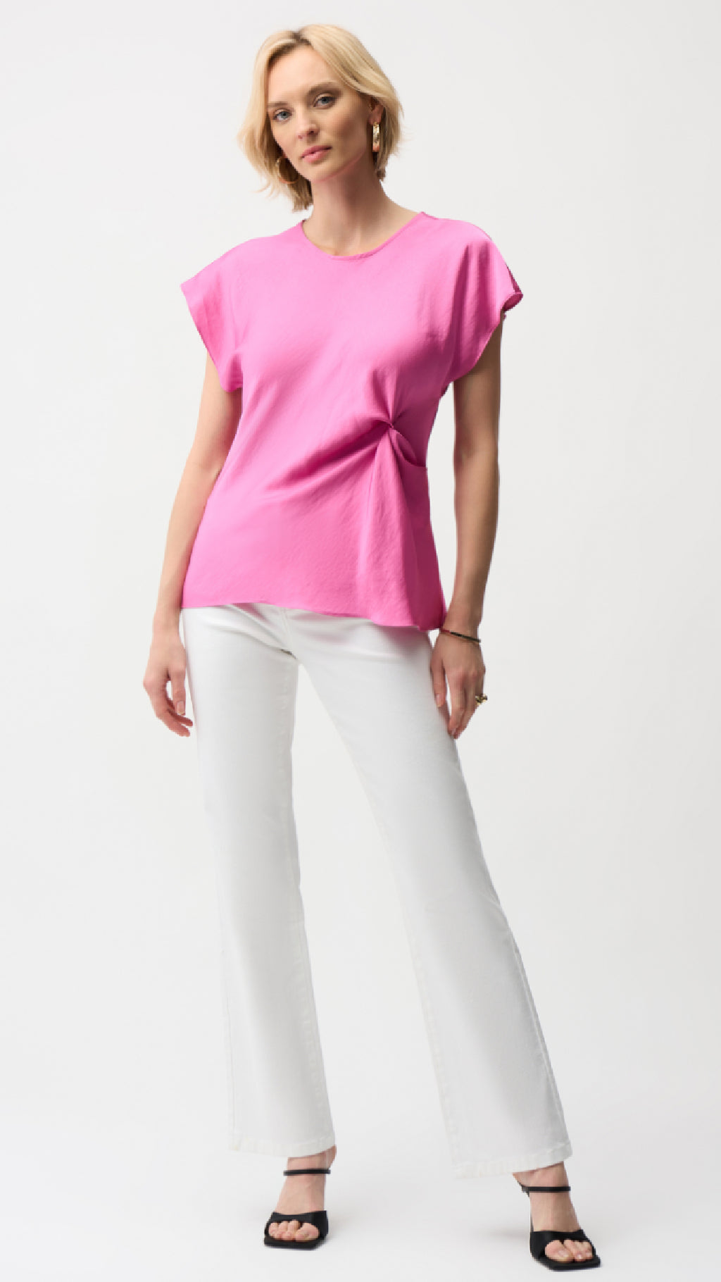 Joseph Ribkoff Recycled Satin Fitted Top with Front Twist Detail (New Spring)