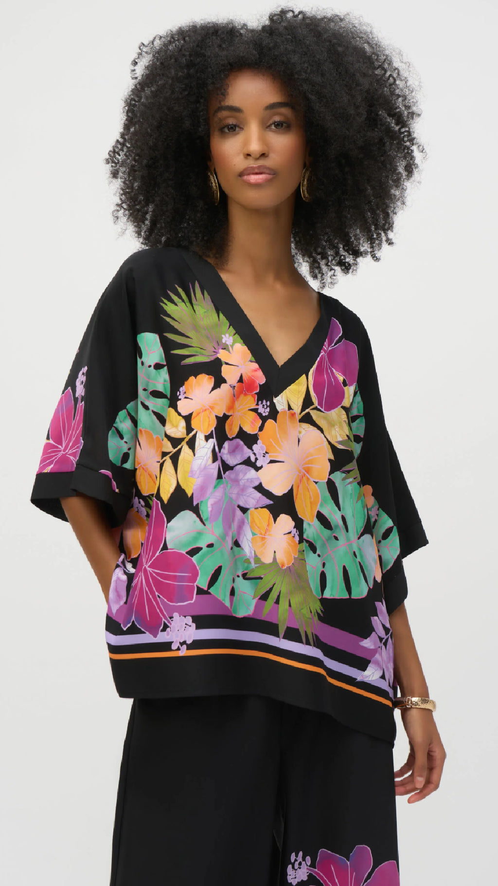 Joseph Ribkoff Woven Floral Print Boxy Top