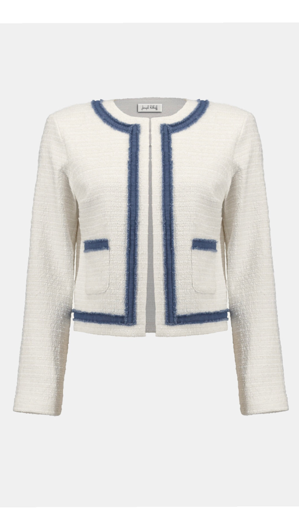 Joseph Ribkoff Woven Boucle Straight Jacket With Denim Trim