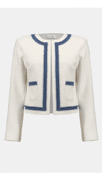 Joseph Ribkoff Woven Boucle Straight Jacket With Denim Trim