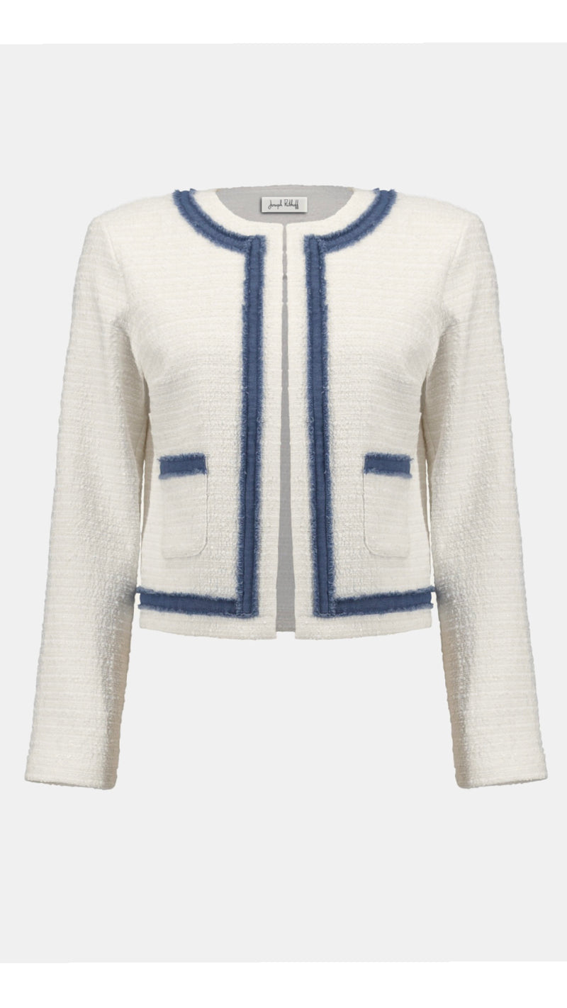 Joseph Ribkoff Woven Boucle Straight Jacket With Denim Trim