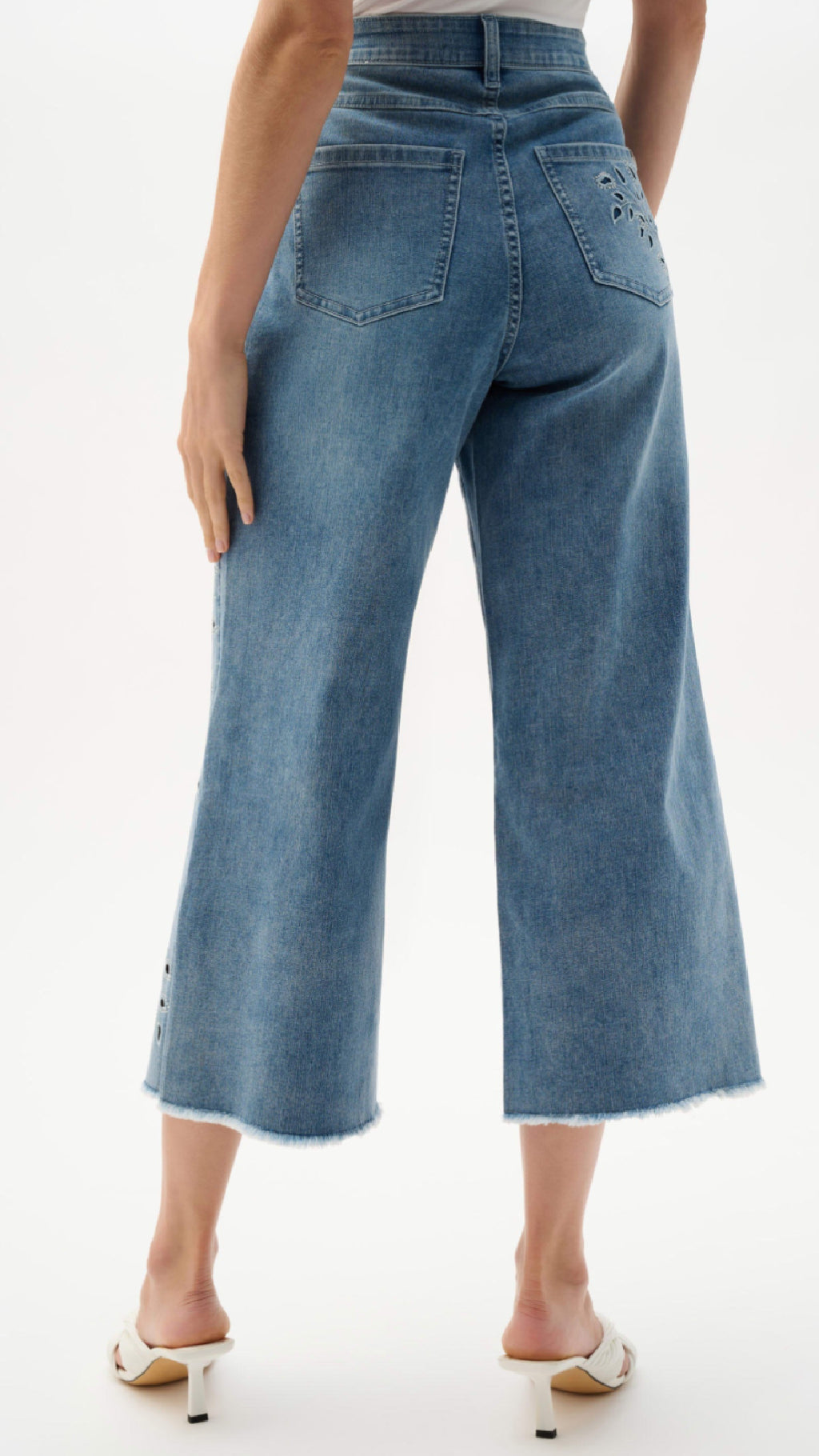 Joseph Ribkoff REPREVE Denim Wide Leg Crop Jeans With Embroidery