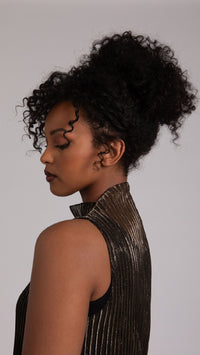 Funnel Neck Slit Over Under, Pleated Mesh (Sale)