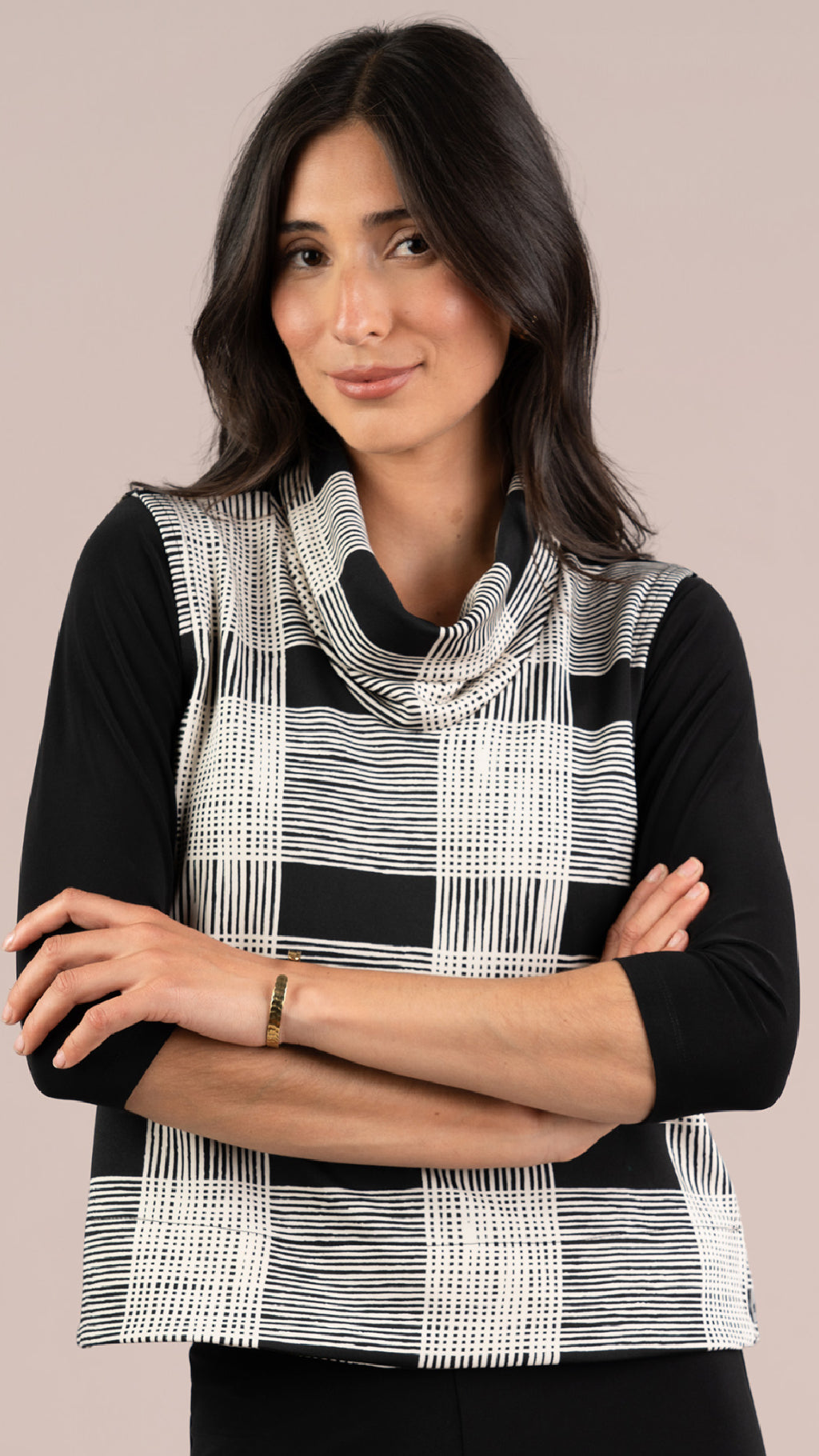 Cloud Top It Up Smock-Ecru Plaid