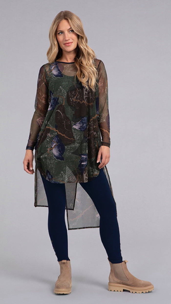 Printed Mesh Step Hem Tunic, Long Sleeve (Sale)